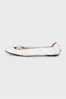 White leather square toe ballet flats