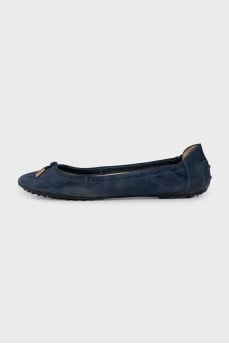 Blue suede ballet flats