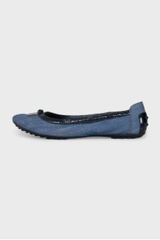 Denim ballet flats with silver hardware