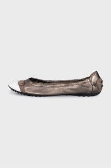 Brown ballet flats with white toes