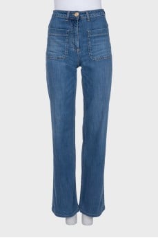 Wide leg fit jeans with patch pockets