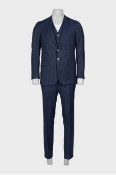 Men's three-piece striped wool suit