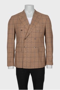 Men's double-breasted plaid jacket