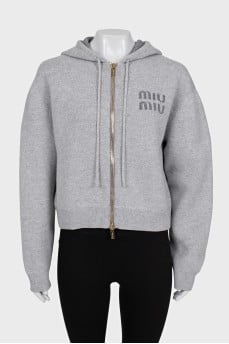 Gray cashmere zip-up hoodie