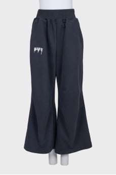 Wide-leg, straight-leg trousers with elastic waistband