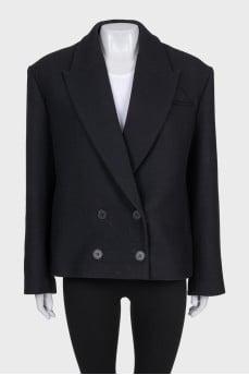 Cropped double-breasted wool coat