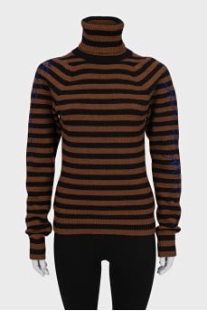 Striped turtleneck with embroidery