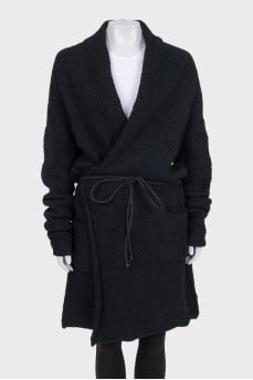 Oversized wool cardigan with a belt