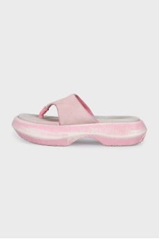 Pink suede flip-flops