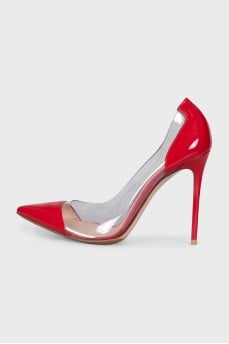 Patent leather pumps with transparent details