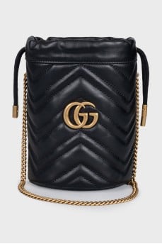 Leather bucket bag with logo