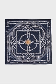 Blue silk scarf with print