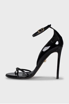Black patent leather heeled sandals