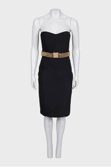 Black cocktail dress with an embellished belt