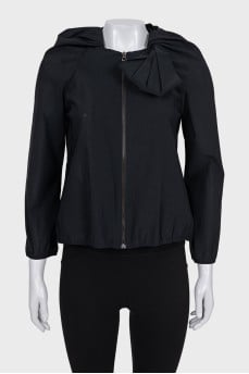 Black mesh jacket with gathered collar