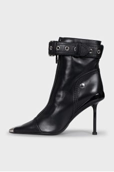 Leather ankle boots with silver toe