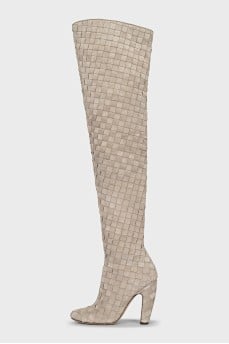 Suede over-the-knee boots with signature weave