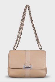 Beige leather shoulder bag