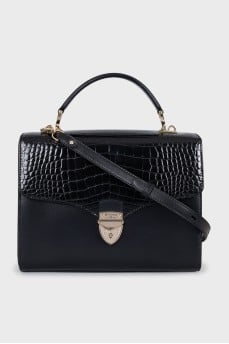 Black satchel bag with embossed leather