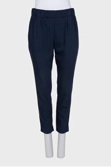 Blue wool trousers with elastic waistband