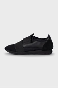 Men's black sneakers made of textile and leather