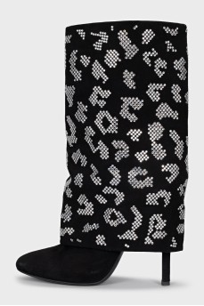 Cropped suede boots with rhinestones