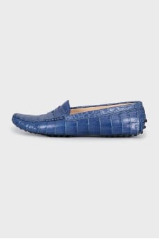 Blue leather moccasins