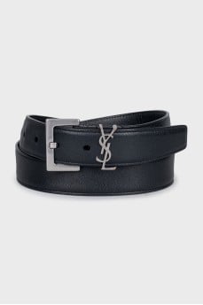 Leather belt with silver logo