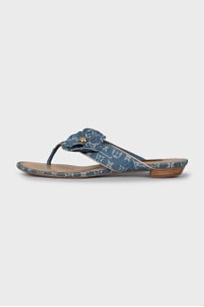 Denim flip-flops with a signature print