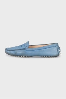 Blue leather moccasins