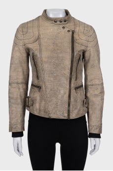 Distressed leather jacket