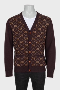 Men's wool cardigan with signature print