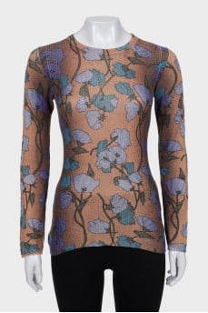 Fitted long sleeve top with floral print