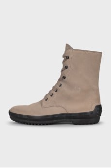 Brown suede lace-up boots