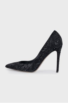Black pumps with rhinestones