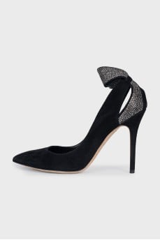 Black suede shoes with rhinestones