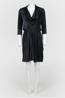 Silk midi dress with yoke collar