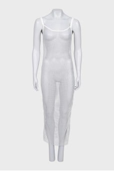Transparent dress decorated with rhinestones