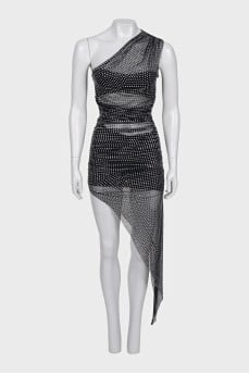 Asymmetrical one-shoulder dress with rhinestones