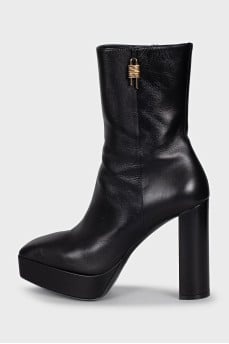 Square toe high heel ankle boots