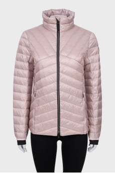 Pink quilted jacket with a zipper