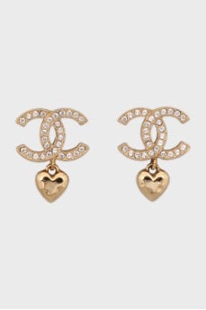 Gold-color earrings with heart-shaped pendant