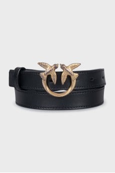 Narrow leather belt with signature buckle