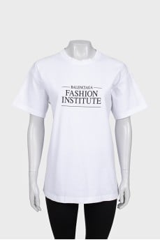 White T-shirt with signature print on front and back