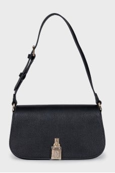 Black shoulder bag with tag