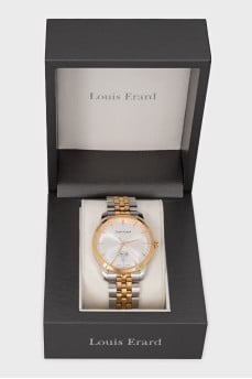 Men's silver watch with gold accents
