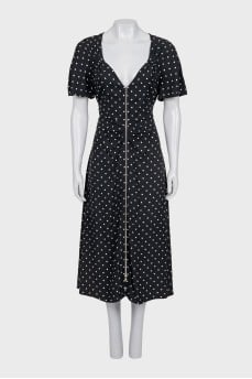 Fitted polka dot print dress with zipper