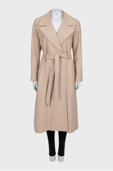 Wool and cashmere coat with ties