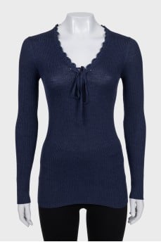 Blue wool and silk pullover