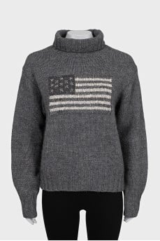 Knitted gray turtleneck with beads